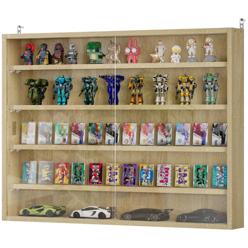 5-Tier Wall-Mounted Display Cabinet with Glass Doors - Oak