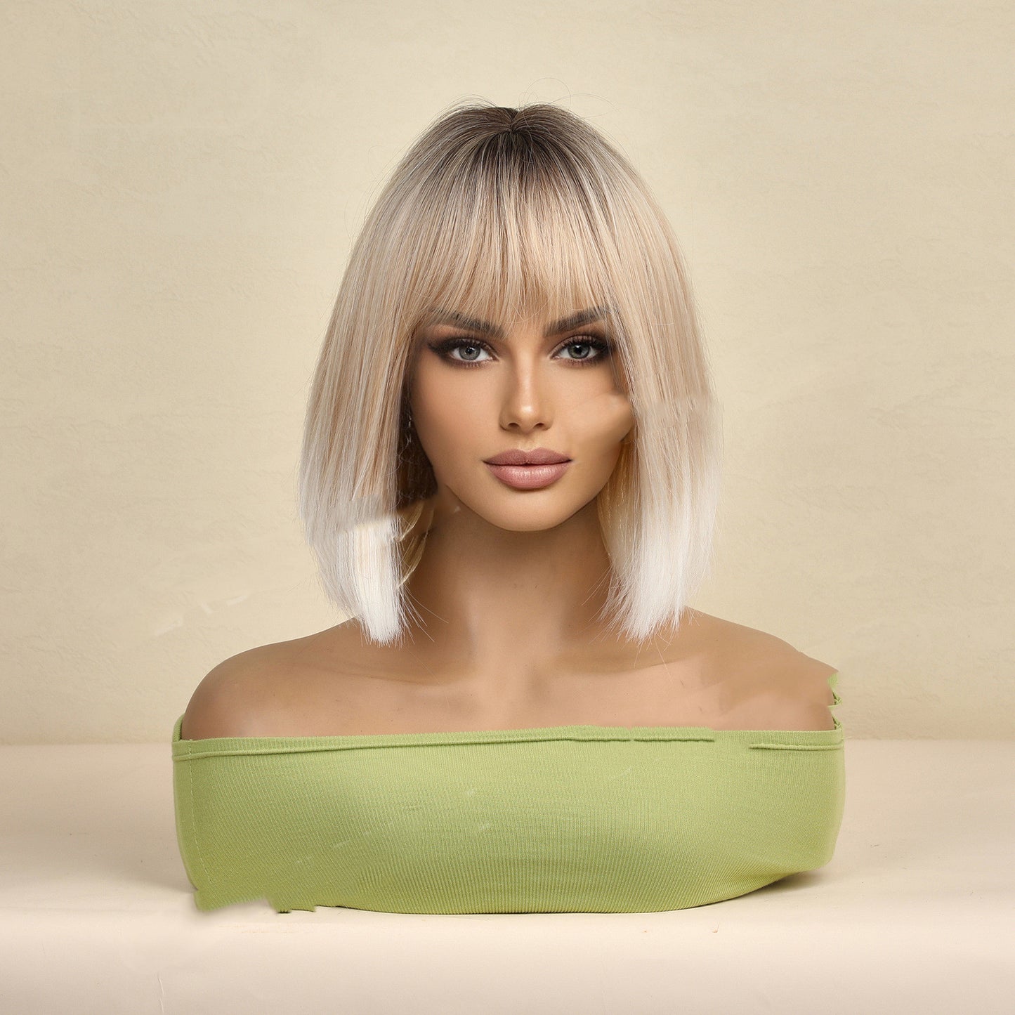 Women's Fashion Bangs Wigs - Rose Net Full Head Set - High Temp Silk