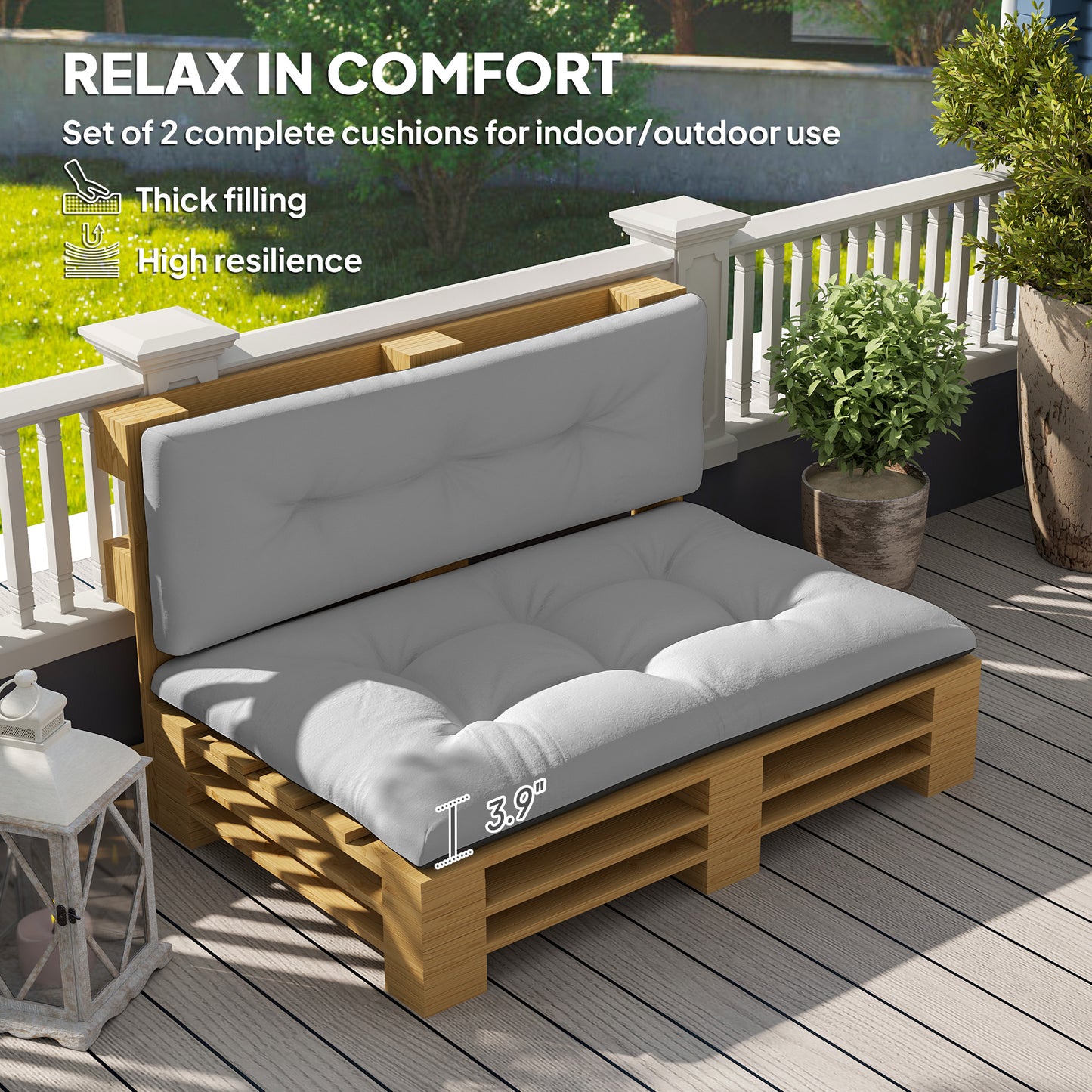 Outdoor Tufted Pallet Cushions - 3.9" Thick, Light Gray Set