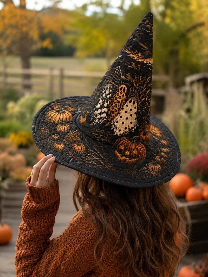 Embroidered Witch Hat 3D Digital Print Decoration