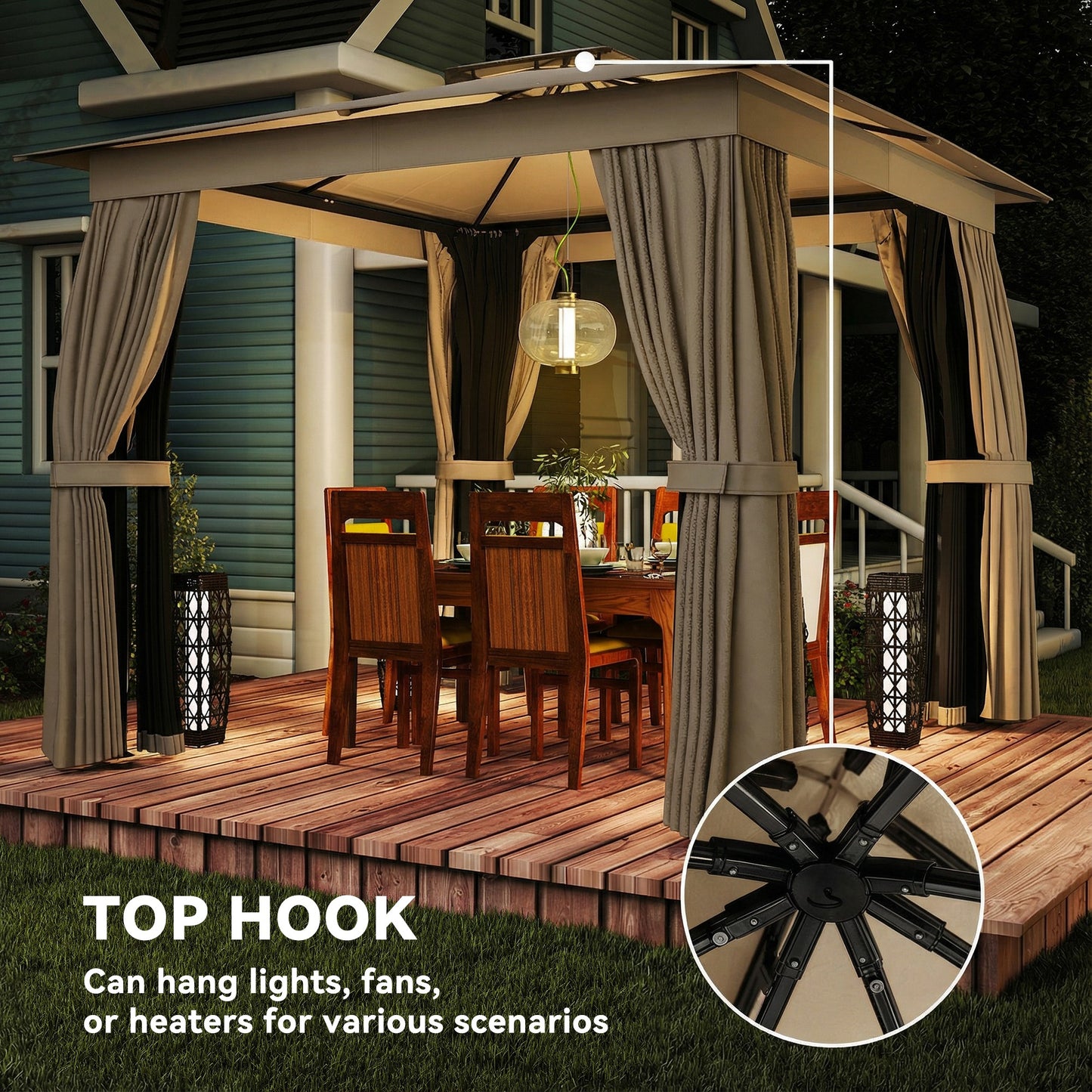 10x10 Outdoor Gazebo Canopy with Curtains and Netting - Khaki