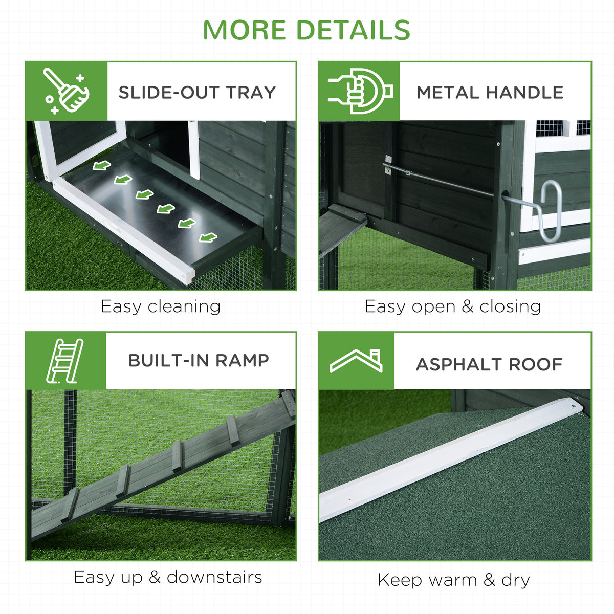 84-Inch Wooden Chicken Coop with Run and Nesting Box - Green Outdoor Poultry Cage