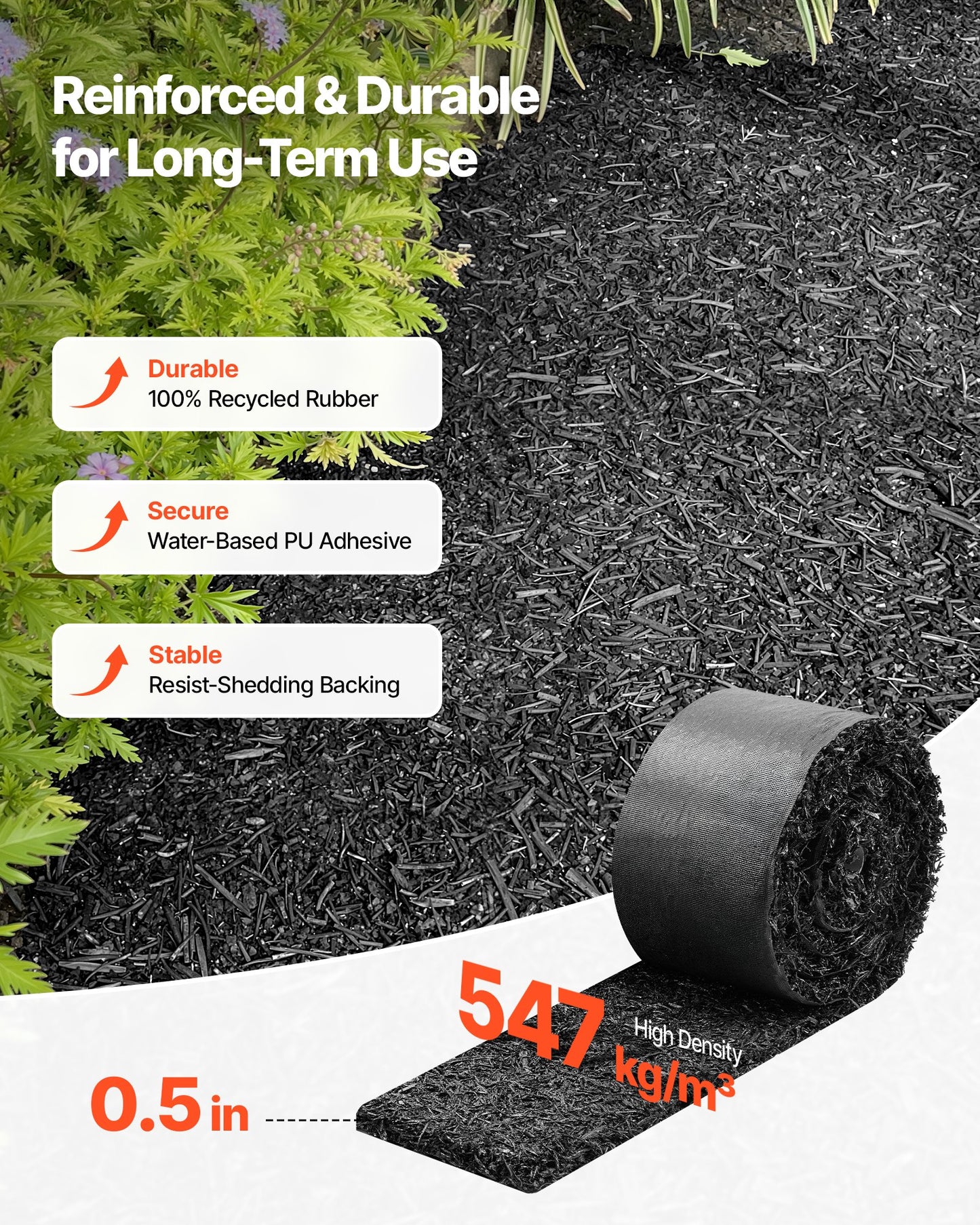 Recycled Rubber Mulch Mat Roll - Weed Barrier & Garden Edging, Black, 4 Rolls