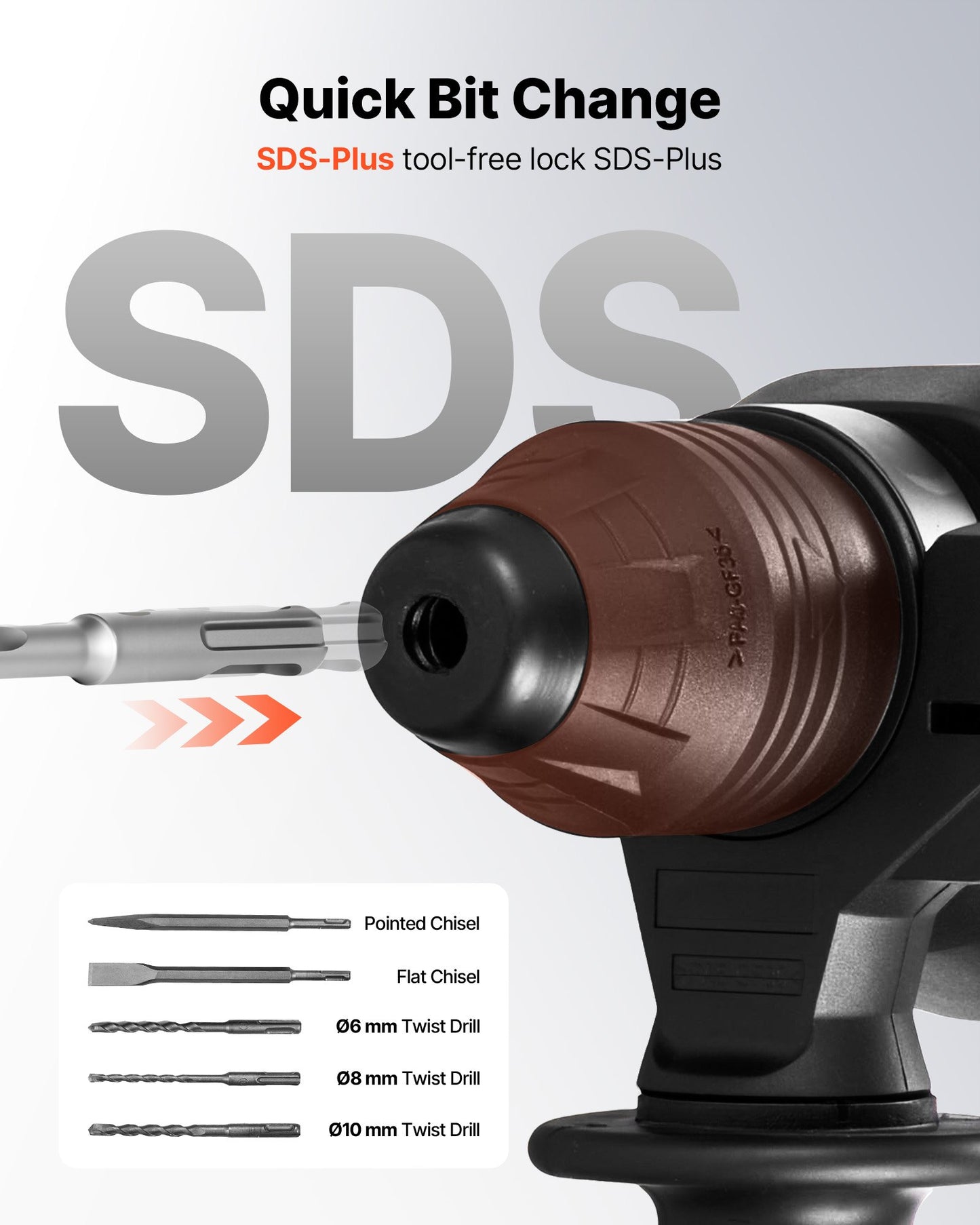 Heavy Duty Rotary Hammer Drill 1-1/8 In SDS-Plus 4 Modes Chiseling Concrete