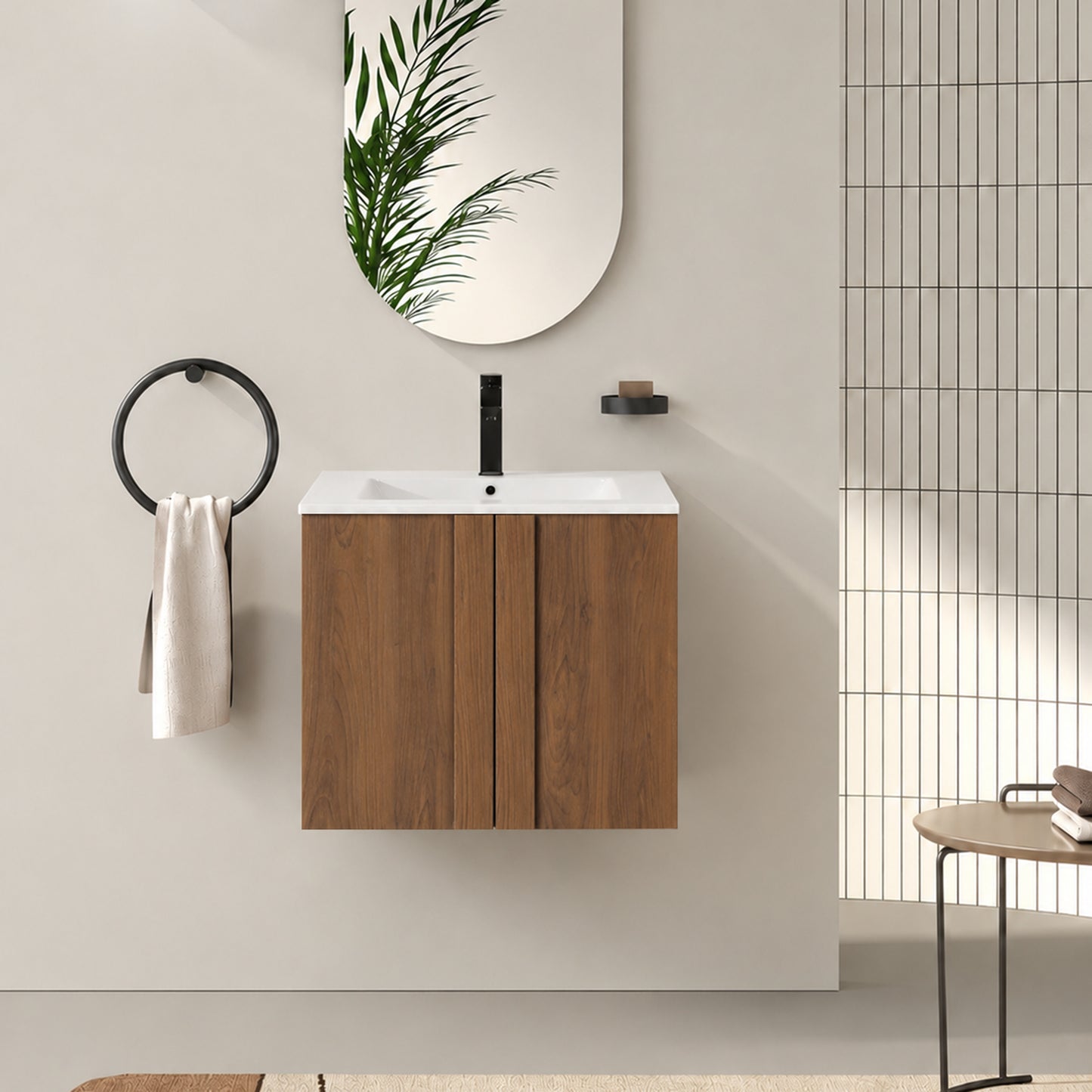 24" Floating Bathroom Vanity with Sink - Brown Ebony