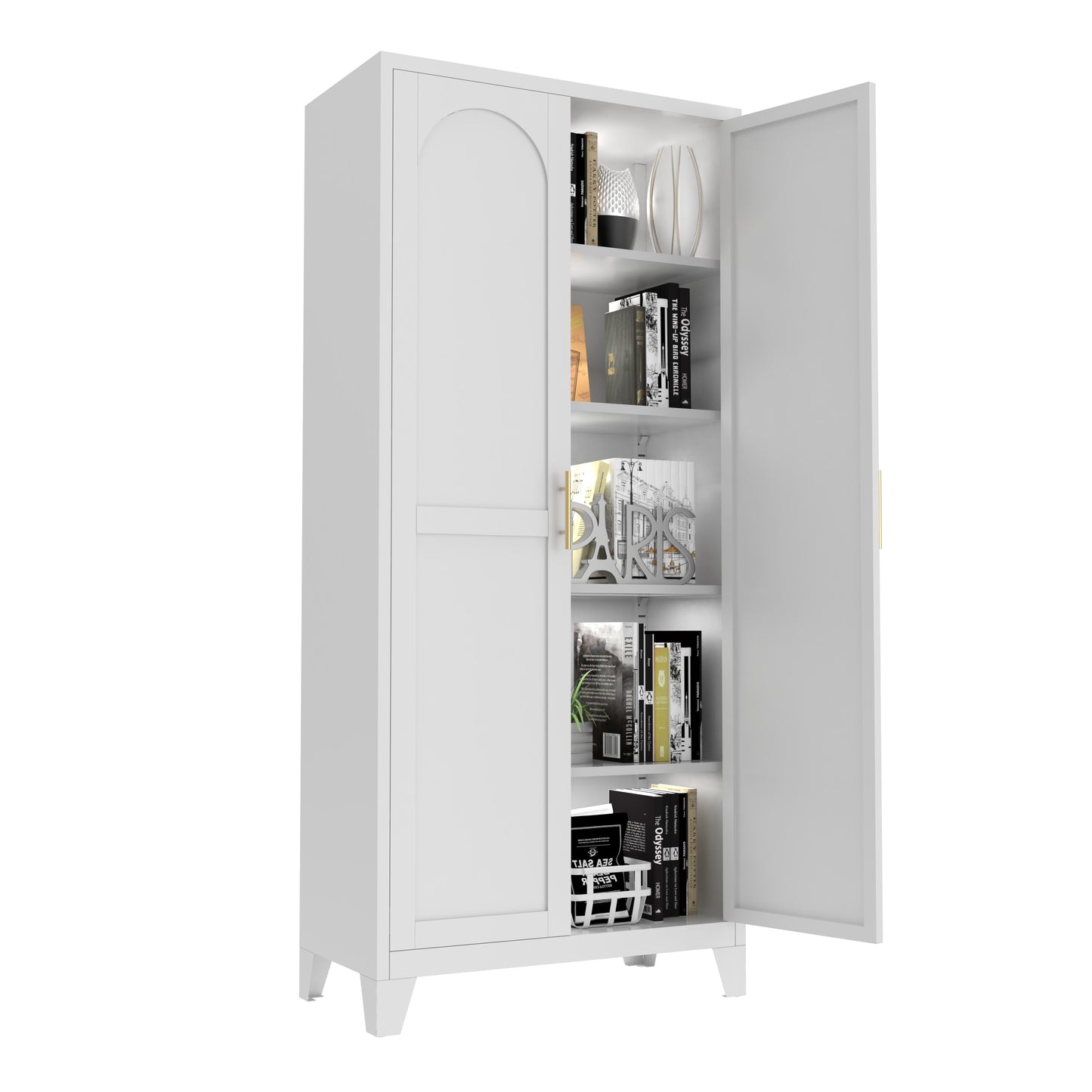 71'' Metal Storage Cabinet with Adjustable Shelves - White