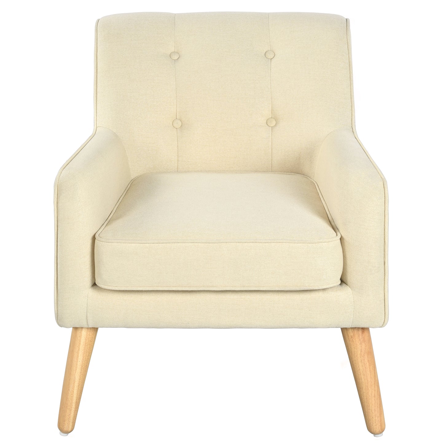 Mid-Century Modern Accent Chair - Beige Tufted Fabric Armchair