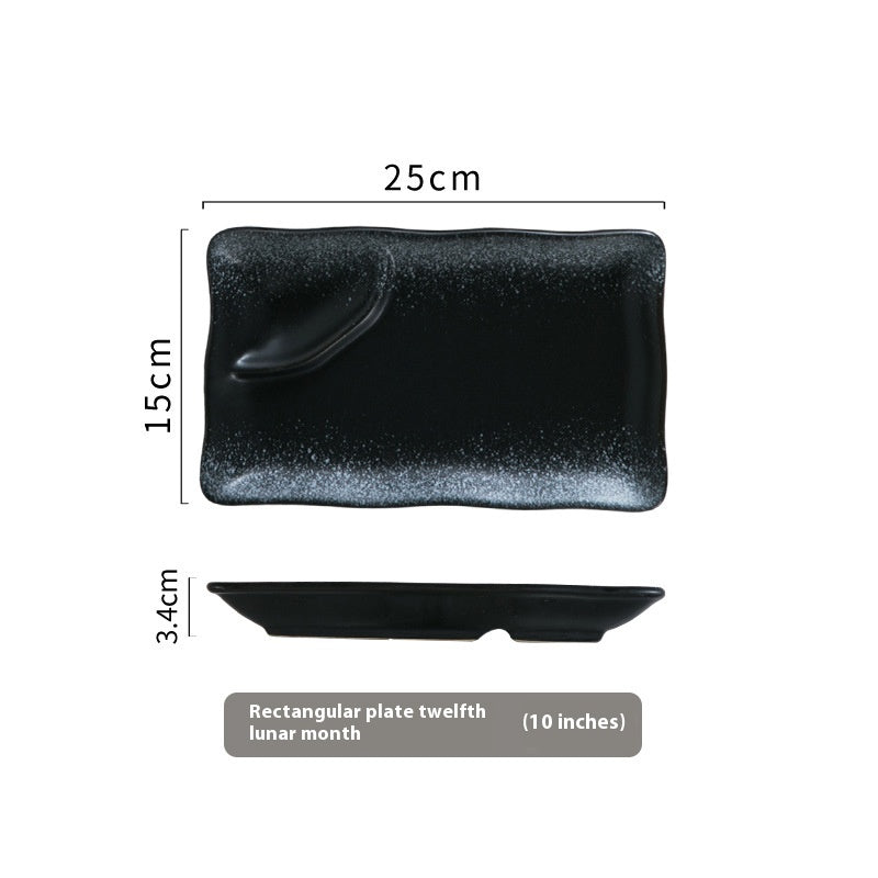 Rectangular Vinegar Dish & Dipping Grid Ceramic Plate for Kitchen