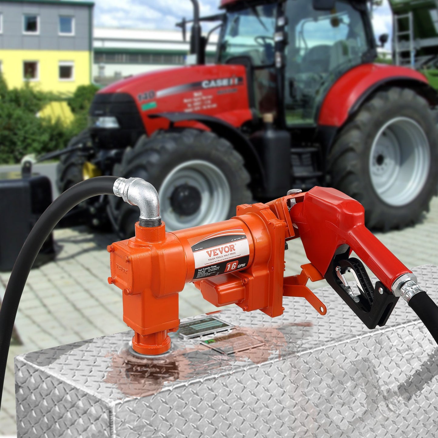 12V DC Fuel Transfer Pump with Automatic Nozzle - 16 GPM Gasoline & Diesel Extractor