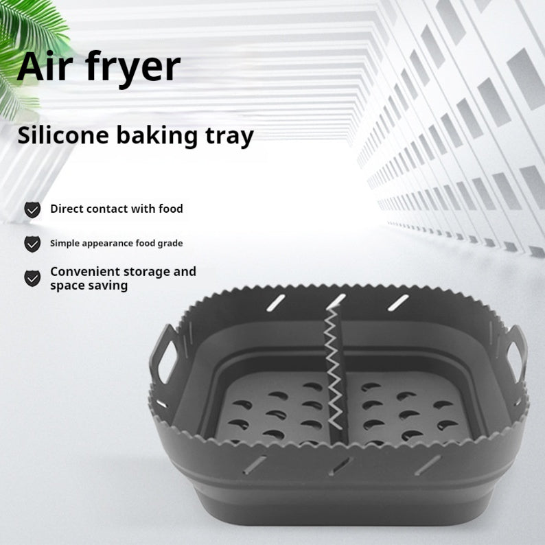 Foldable Air Fryer Baking Tray with Separation Pad - Multi-Size Silicone