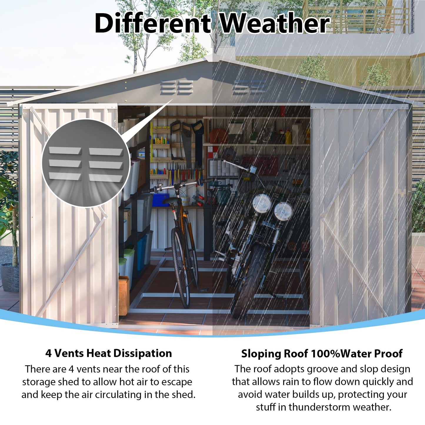 10x14 FT Metal Outdoor Storage Shed with Lockable Doors - Gray