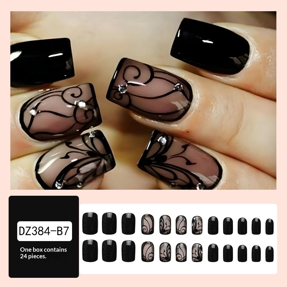 24-Piece Black Vine-Studded Nail Polish Set with Gel Polish and Nail File - Nail Art Kit for Women & Girls