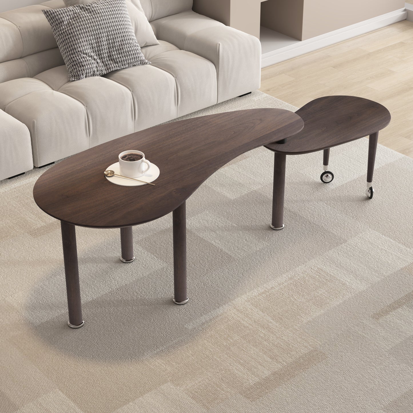 360 Degree Rotatable Coffee Table - Walnut OAK Veneer Top