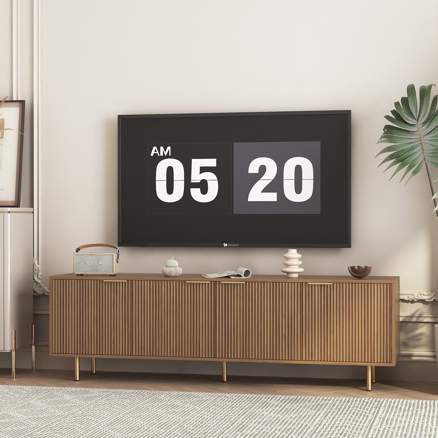 Wood Modern TV Stand with Storage Doors - 68" Entertainment Center