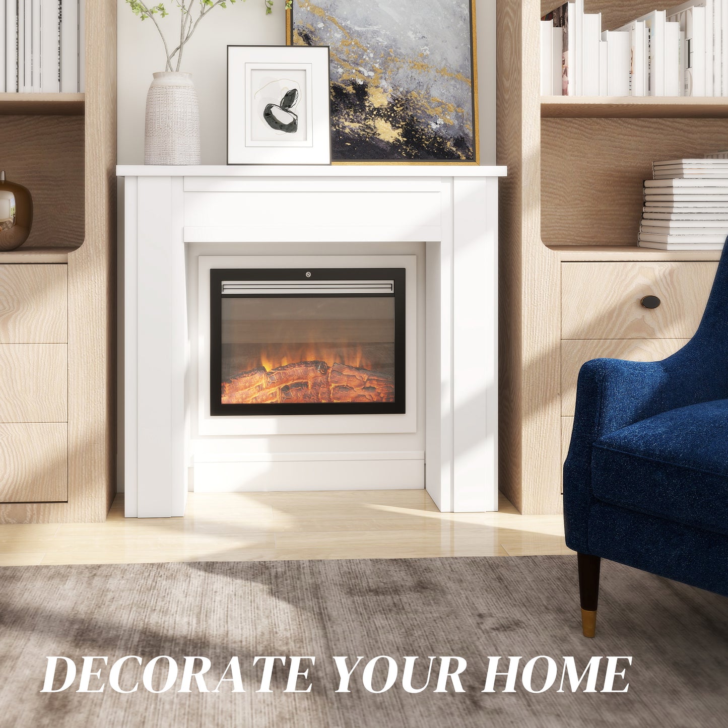 White Fireplace Mantel Surround with Leg for Electric Fireplaces 44.7" W