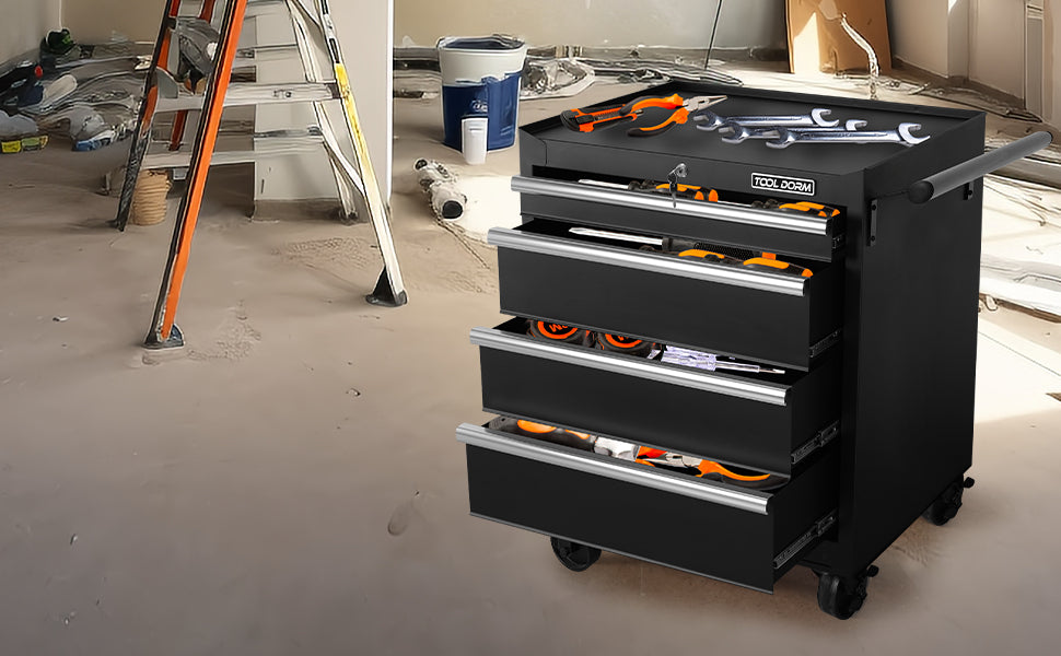27-Inch Metal Tool Storage Cabinet with 4 Drawers and Wheels, Garage Workshop Organizer