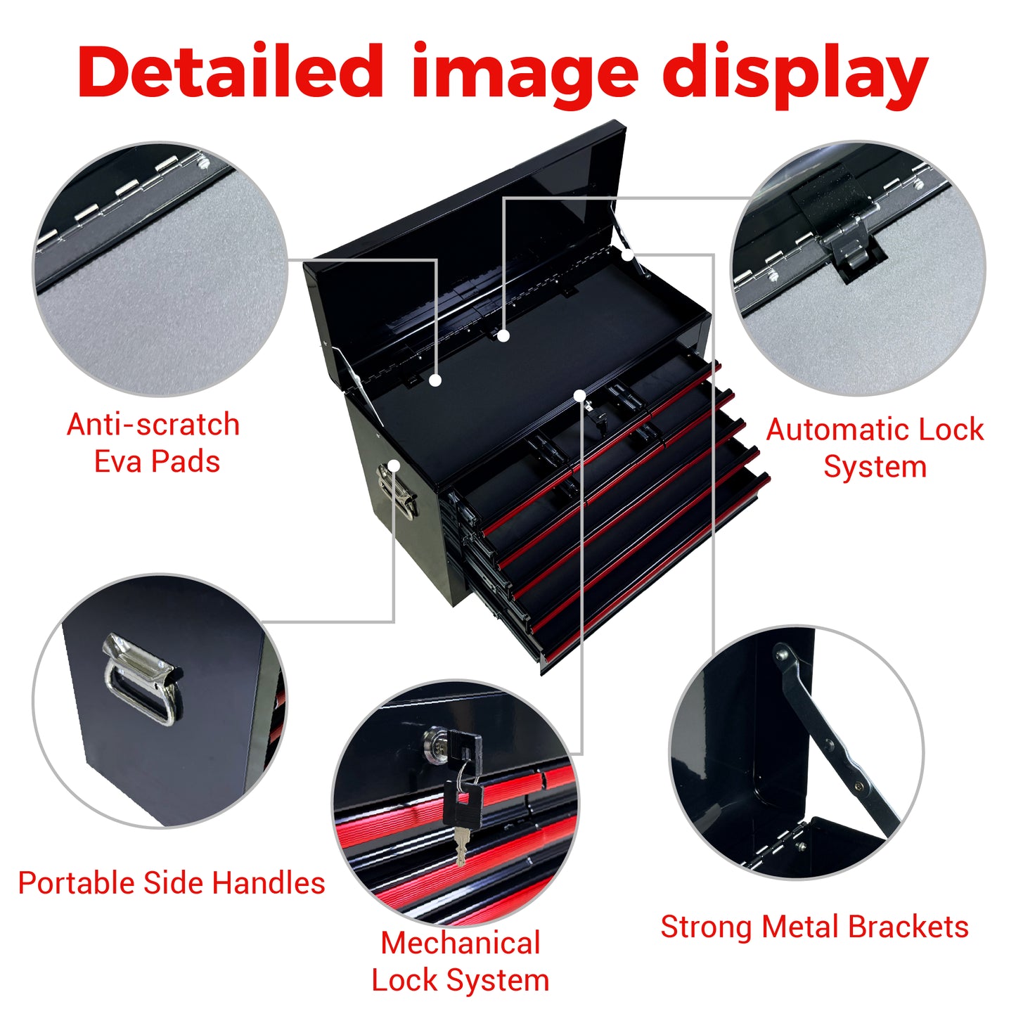 Heavy Duty Metal Tool Box 24 Inch with 9 Drawers & Locking Mechanism - Black