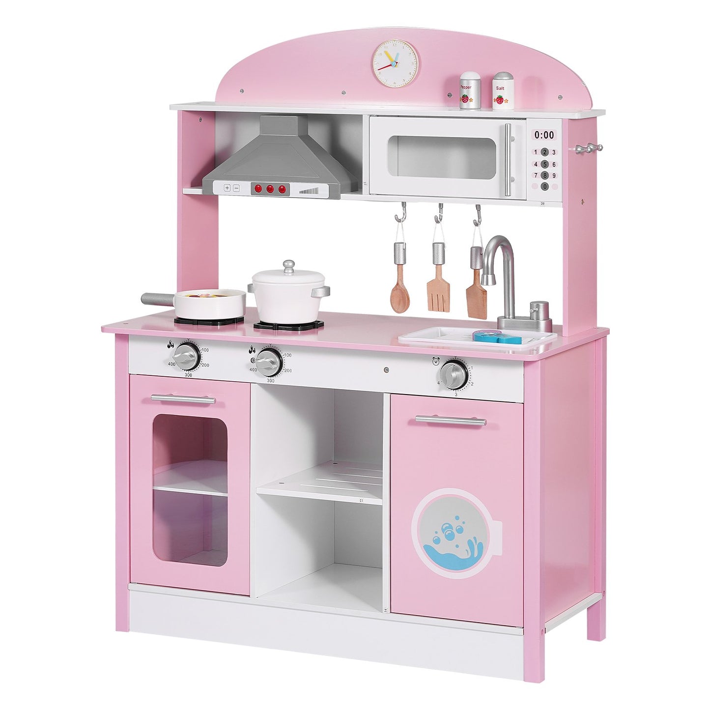 Kids Wooden Play Kitchen Set with Lights & Sounds - Pretend Cooking Toy for Ages 3-8 (Pink)