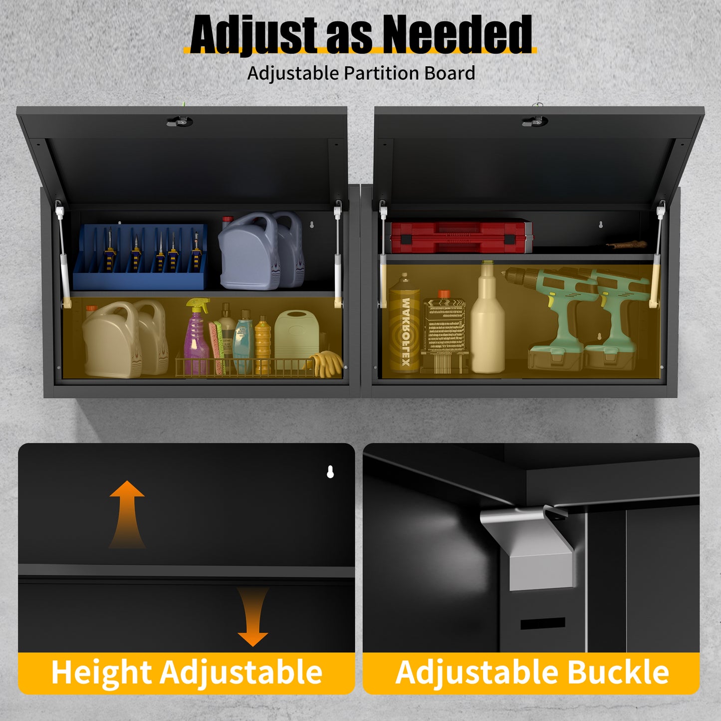 Heavy Duty Wall Mounted Metal Tool Storage Cabinet - Black