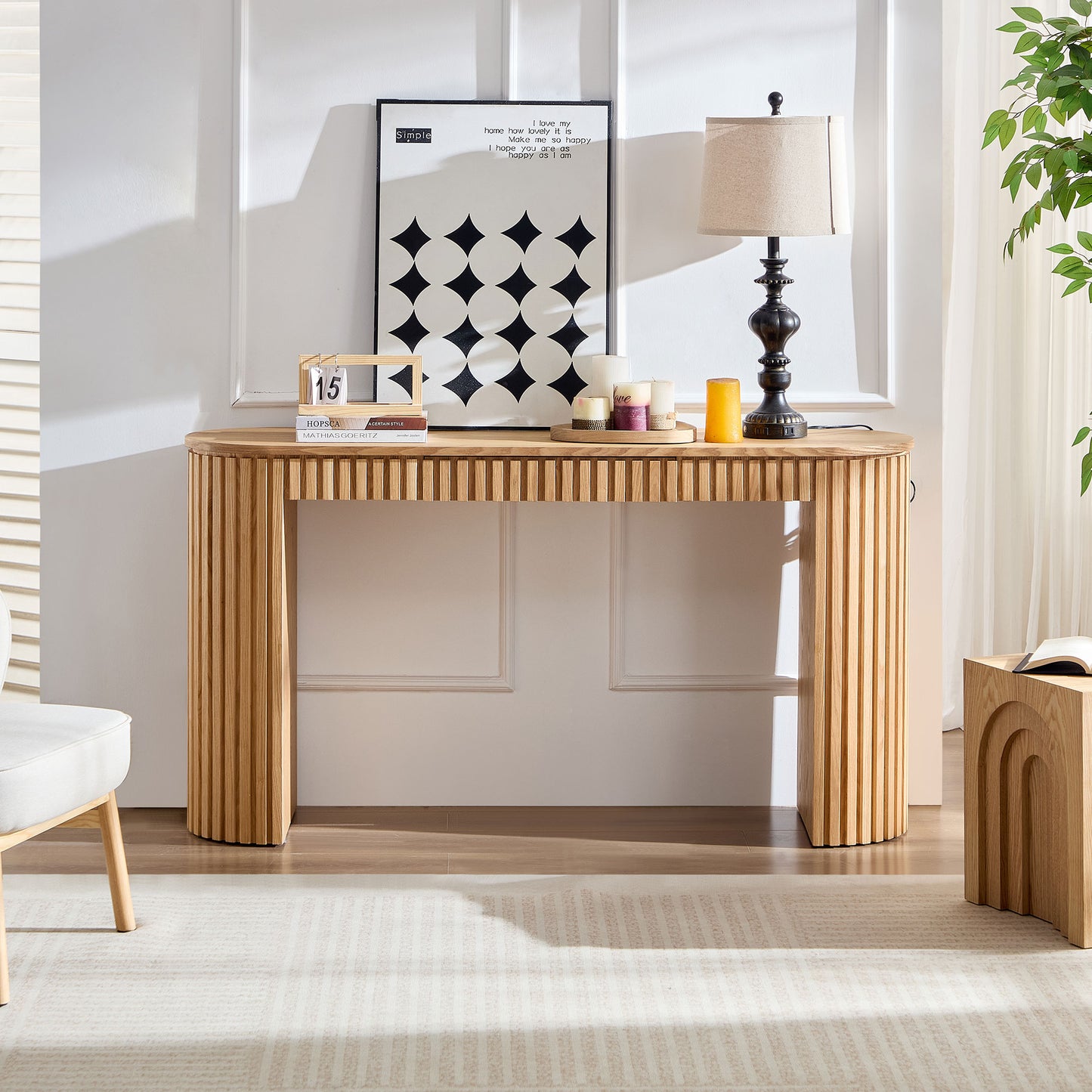 Modern Console Table with Drawer for Entryway - Natural