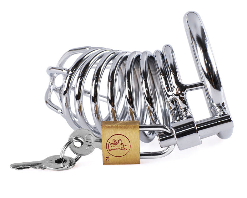 Red Metal Male Chastity Lock Belt Device - Full Set with Ring Sizes 40cm, 45cm, 50cm