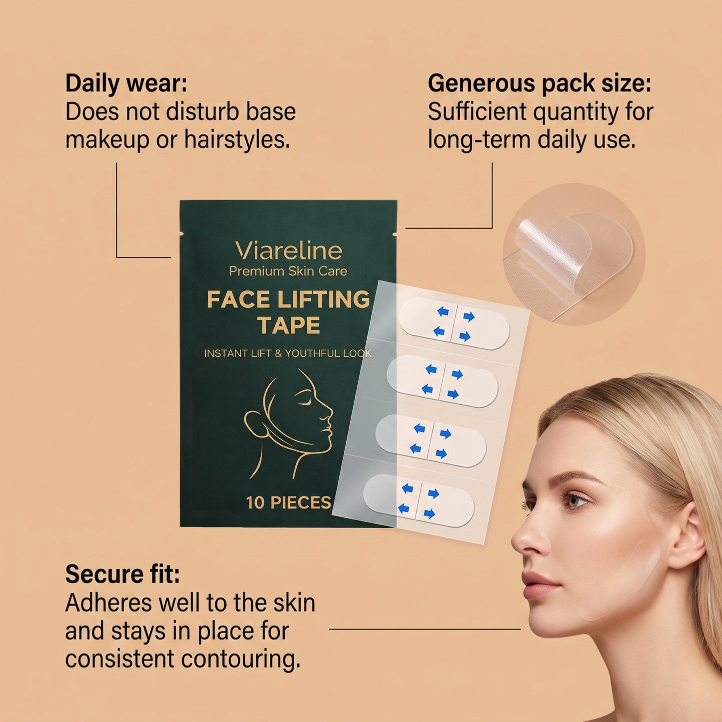 Face Lifting Tape 10PCS Invisible Skin Tightening Adhesive Strips