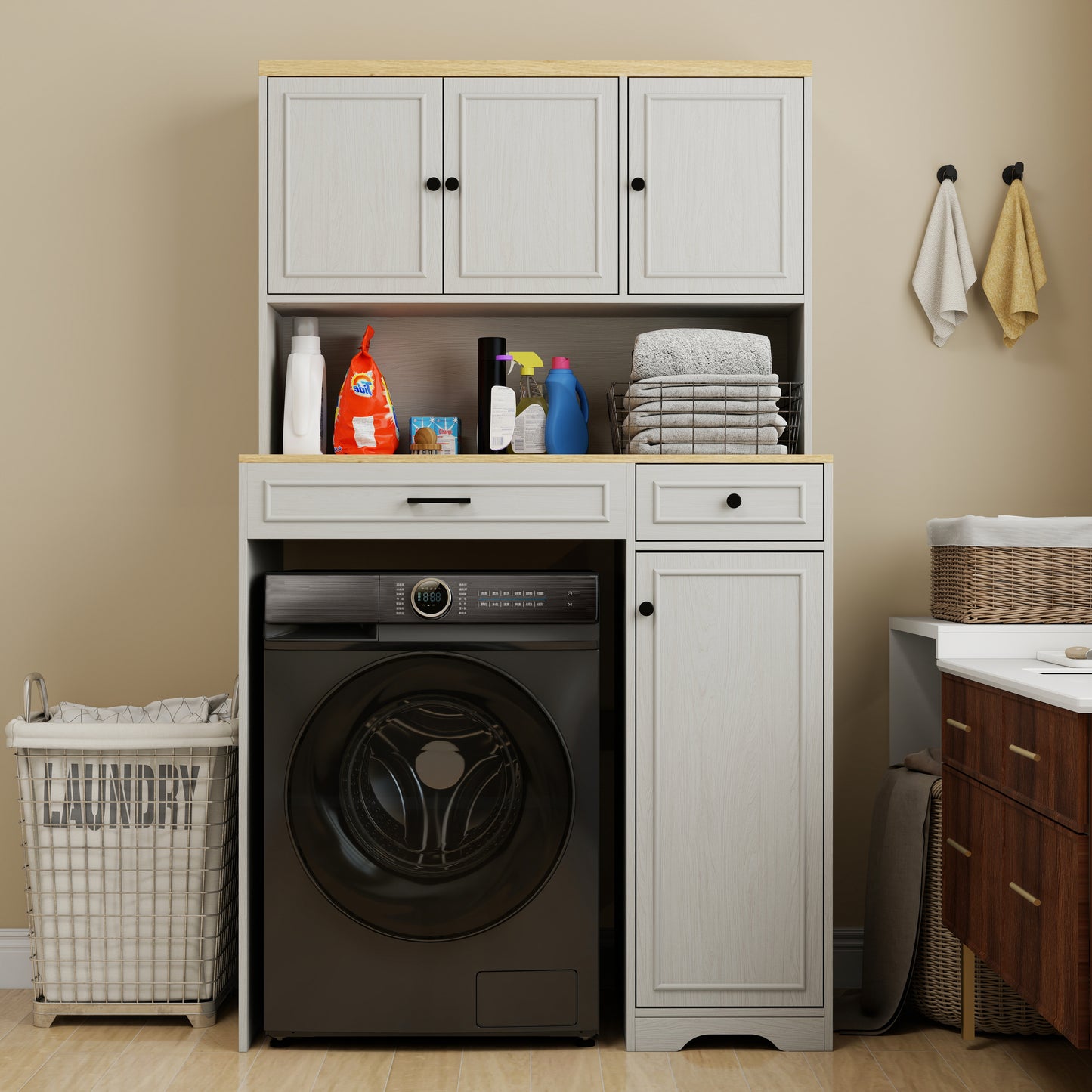 Over The Washer Storage Cabinet for Laundry Room - Antique White