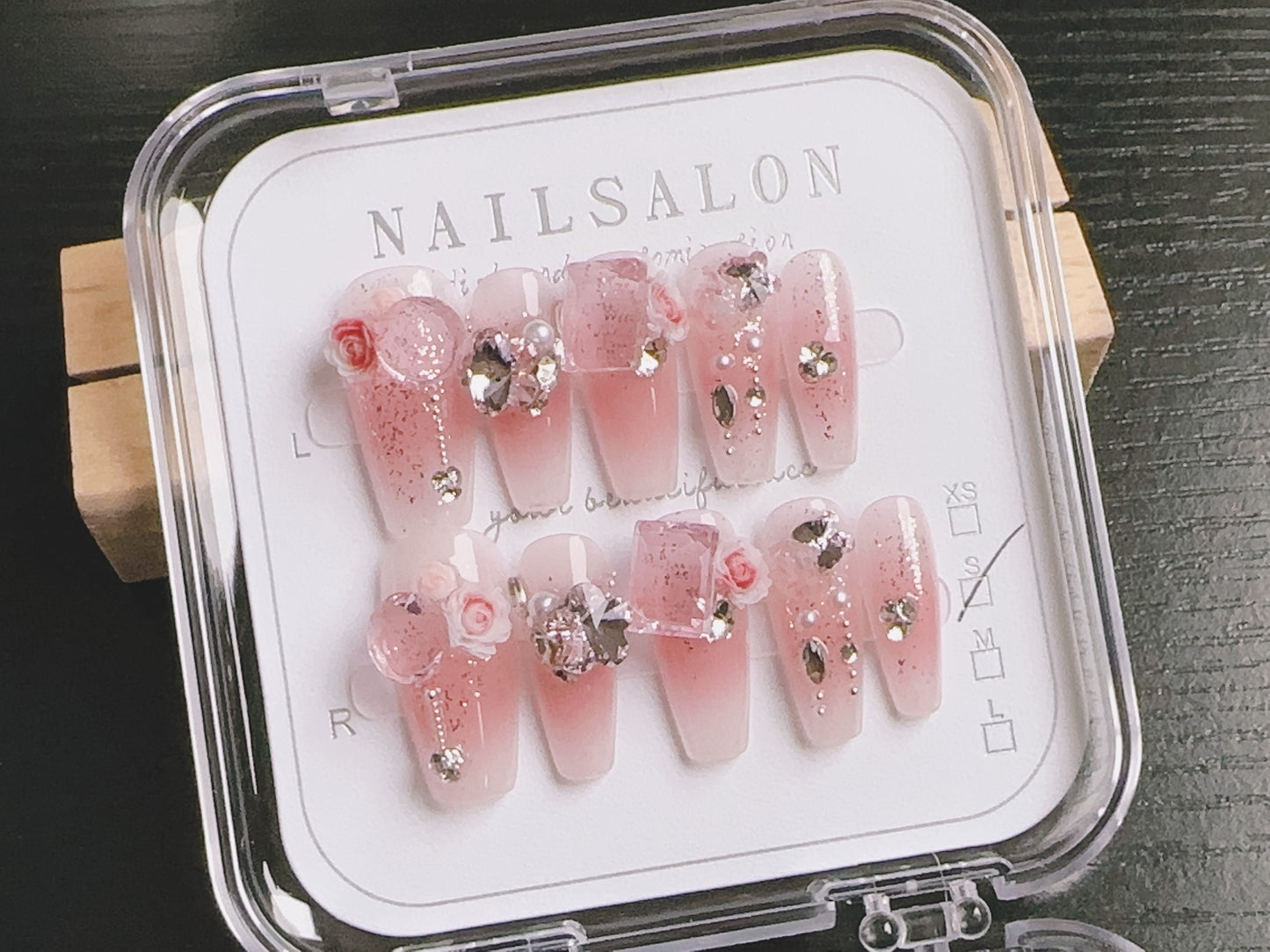 Pink Gem-Embedded Press On Nails - 10 Piece Set