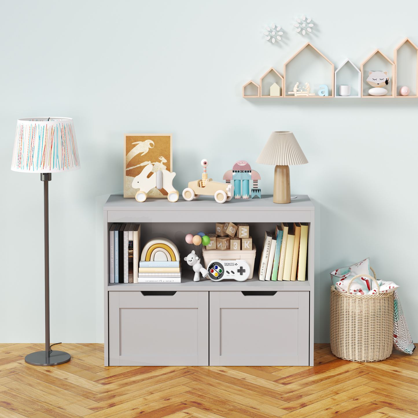 Gray Book Organizer & Toy Storage Cabinet - Large Capacity