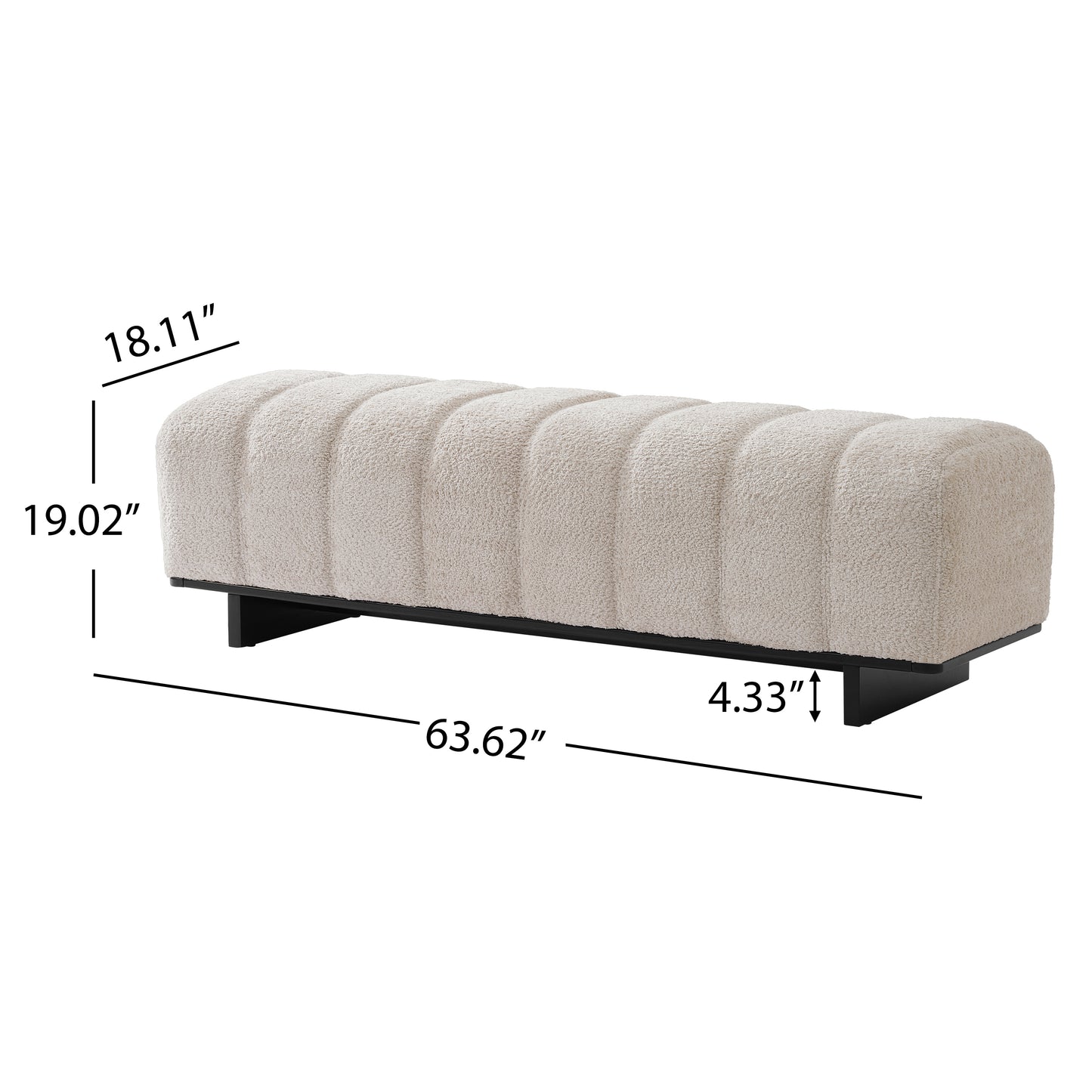 Beige Faux Fur Dining Bench with Rubber Wood Legs - 63.62"
