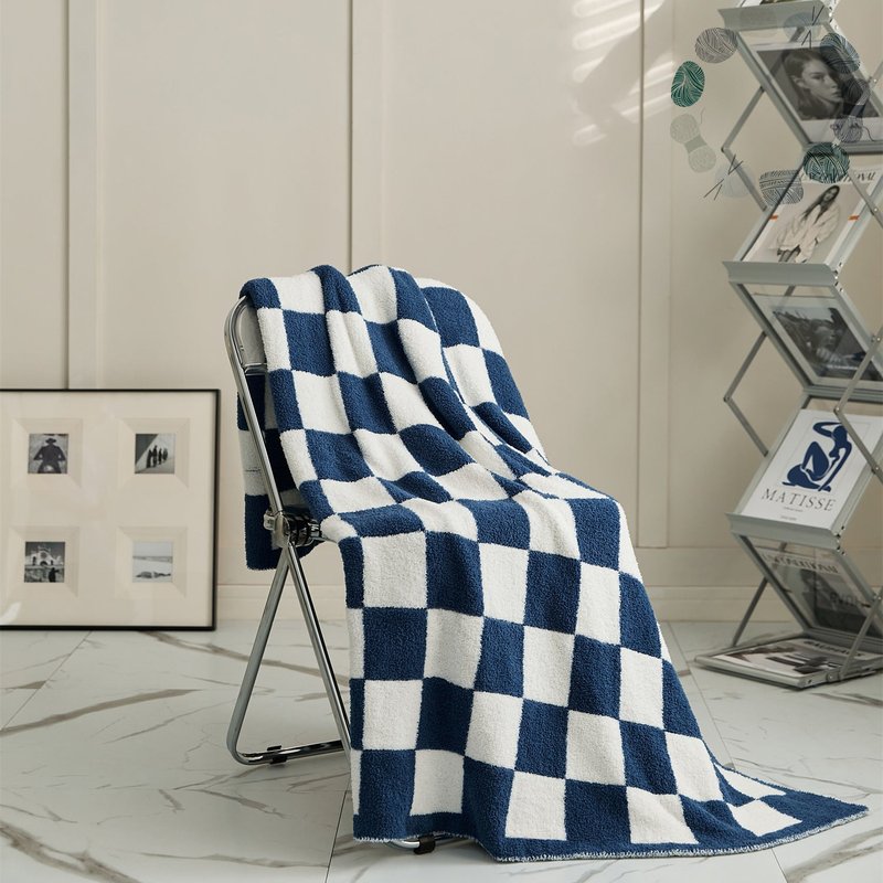 Large Retro Plaid Wool Blanket with Half Velvet Knit Sofa Cover