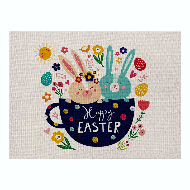 Cartoon Rabbit Kitchen Coaster Set Anti-Scalding Cotton Linen Placemat