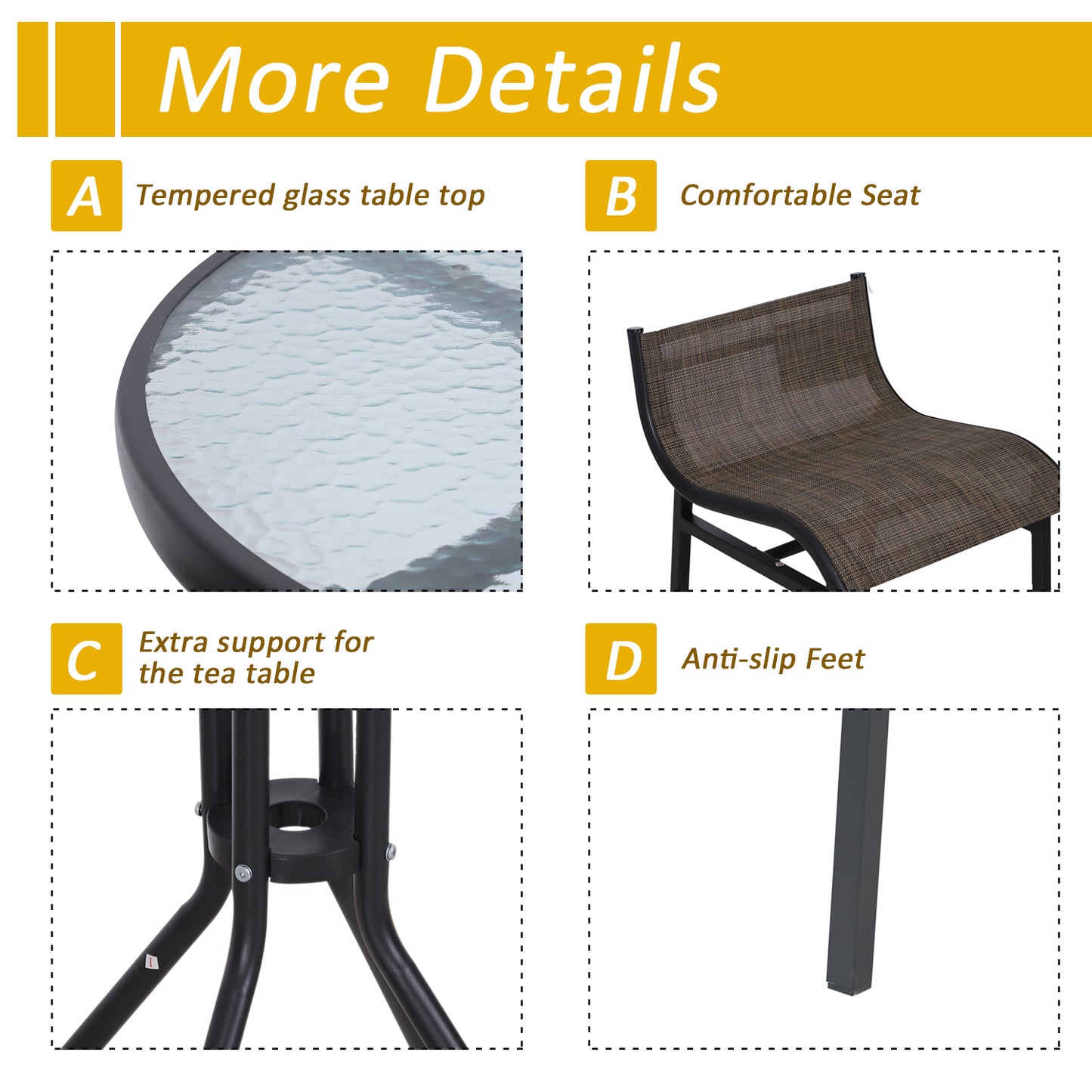 3 Piece Outdoor Bistro Set for 2 with Glass Top - Tan