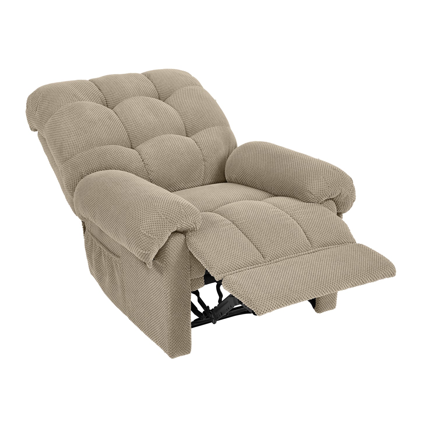Overstuffed Recliner Chair - Camel Fabric Armchair with Footrest