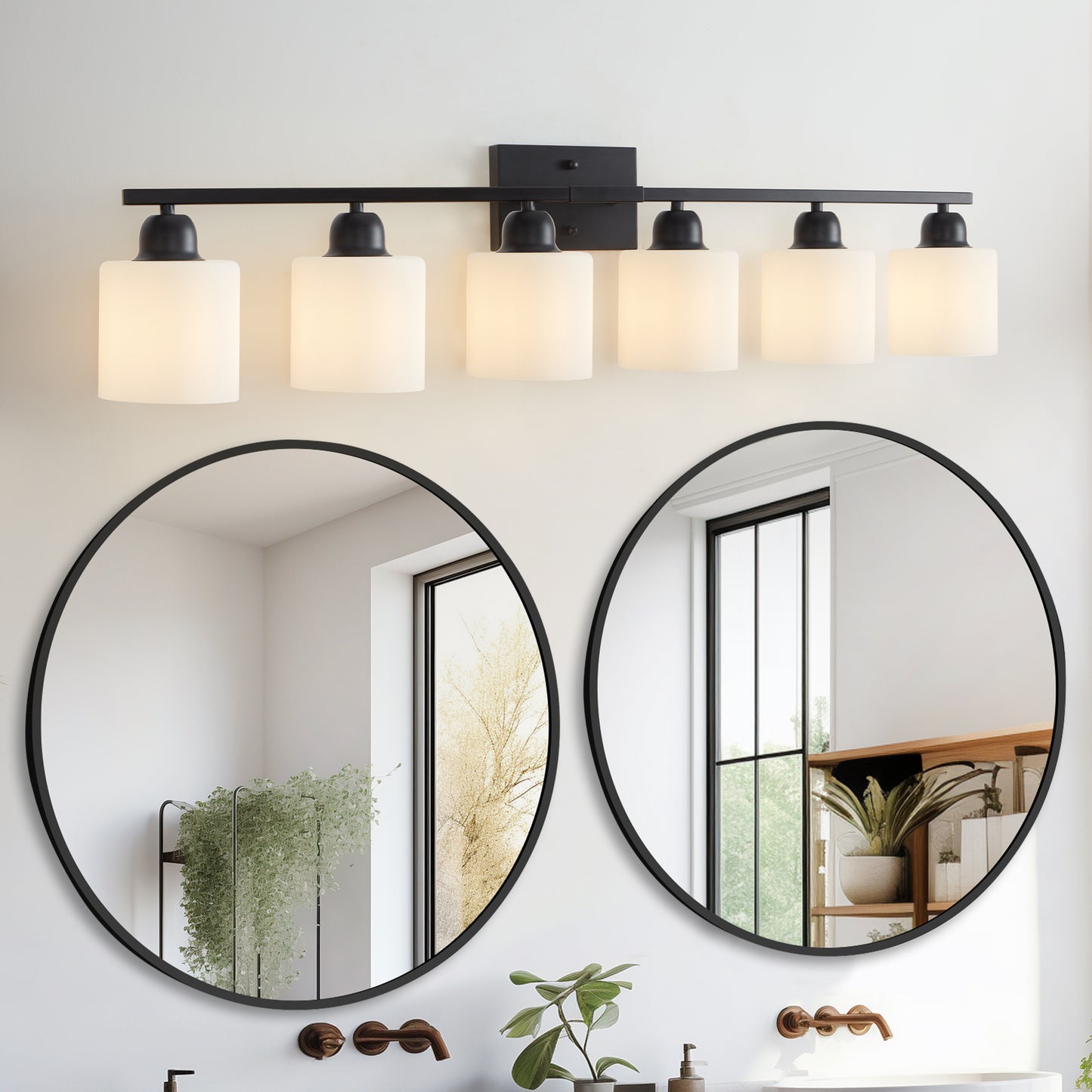 6-Light Matte Black Bathroom Vanity Light Fixture with Glass Shades