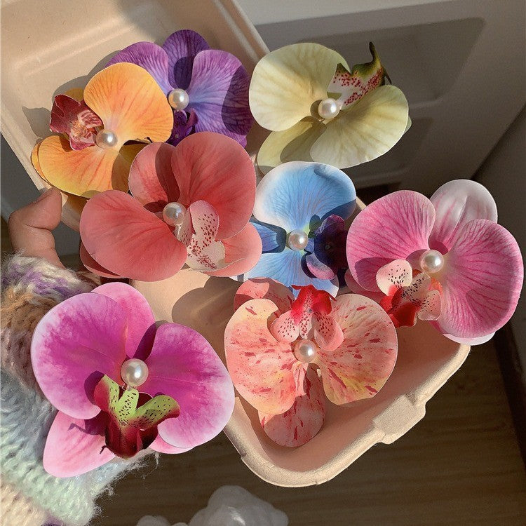 Elegant Butterfly Orchid Hair Clip - Floral Side Grip for Women