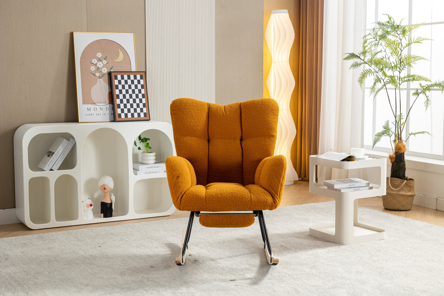 Teddy Fabric Rocking Chair with Adjustable Footstool - Caramel