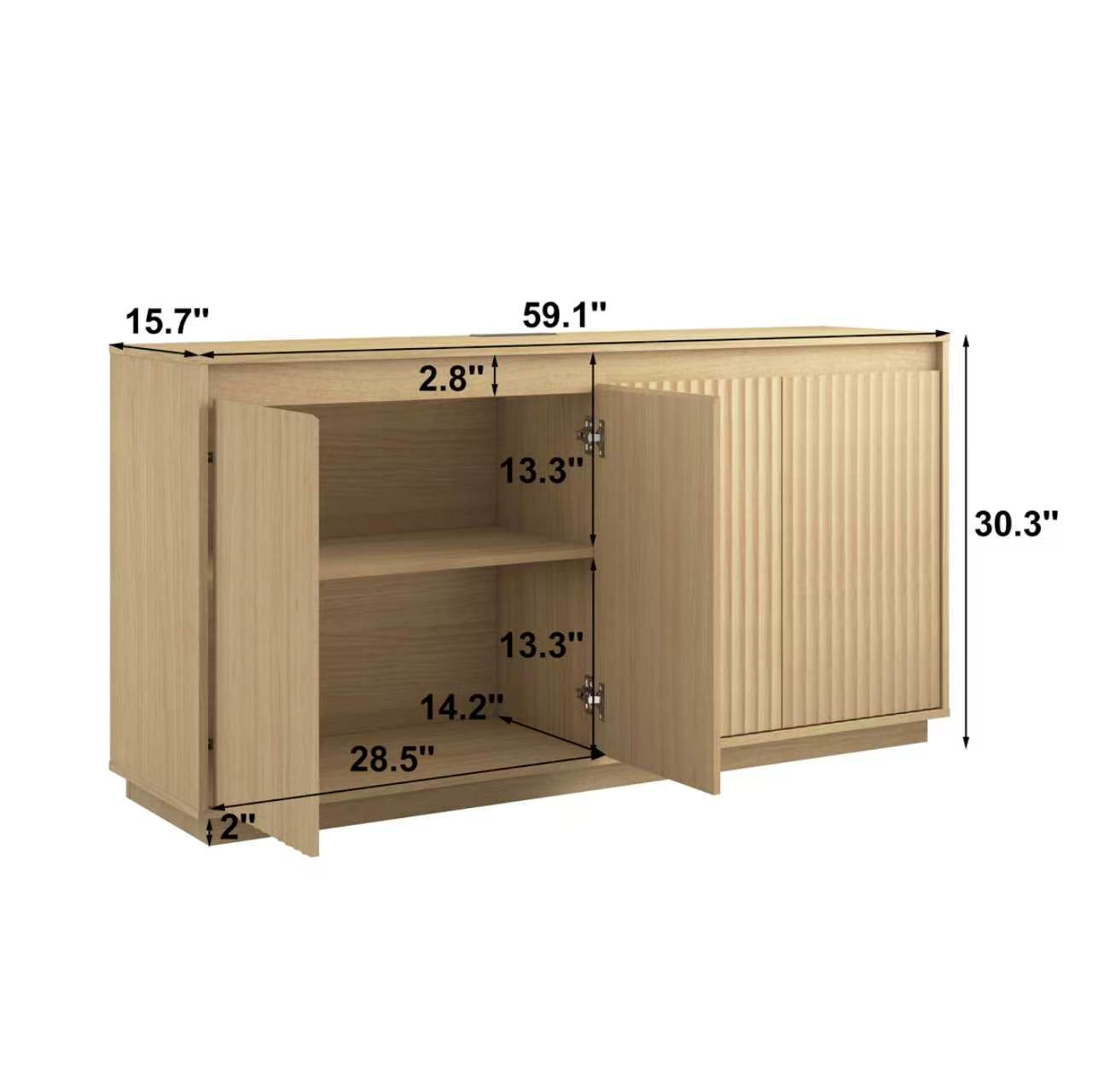 Natural 4-Door Sideboard Buffet Cabinet with Power Outlet
