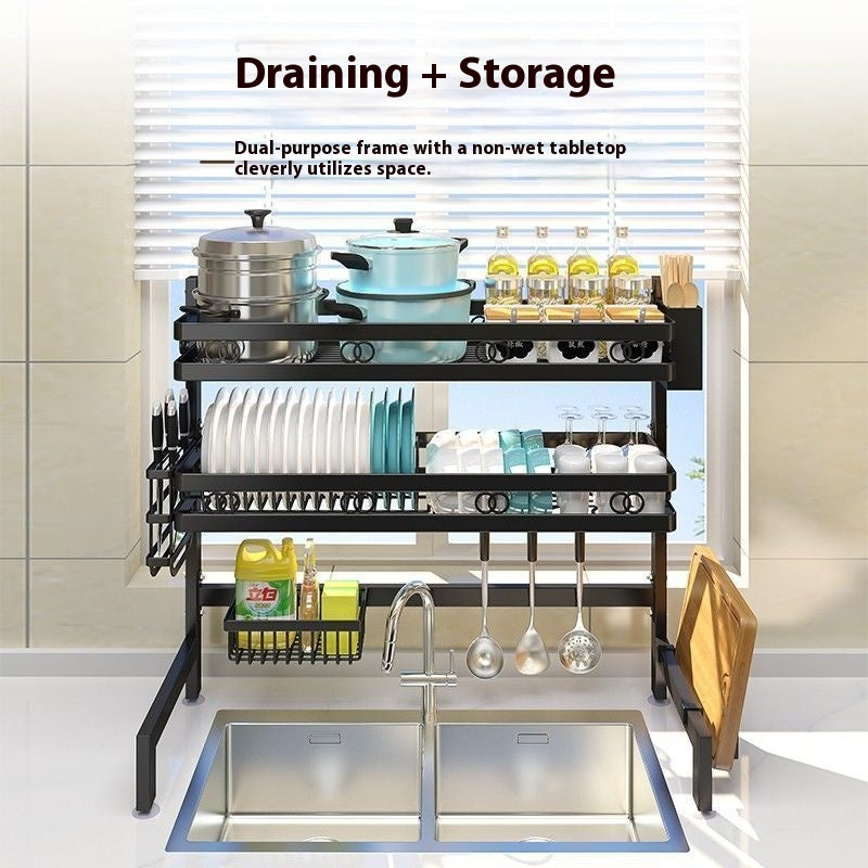 Kitchen Sink Drain Rack Double Layer 90x95cm - Multi-Functional Storage Organizer
