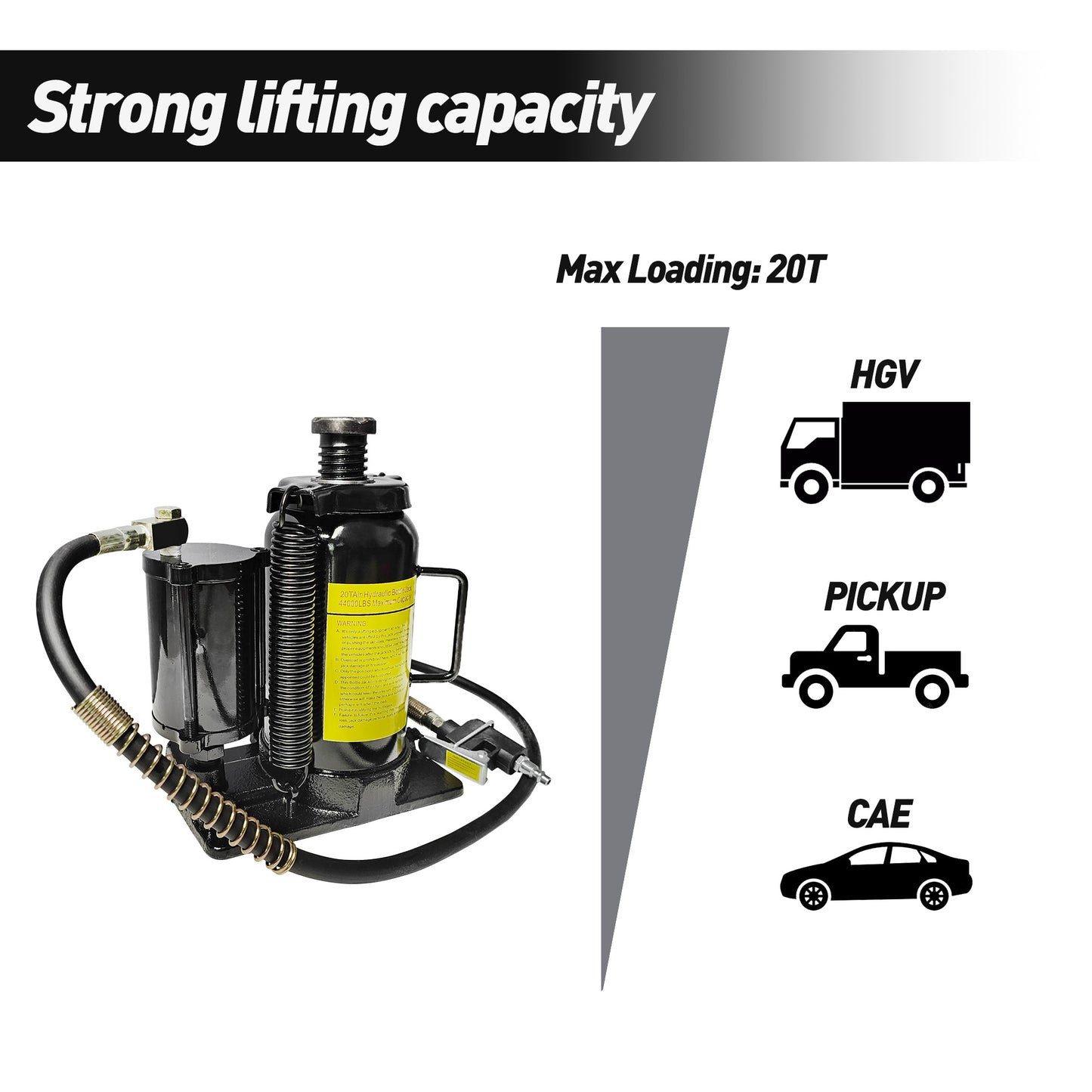 20 Ton Air Hydraulic Bottle Jack with Adjustable Height & Air Pump - Heavy Duty Steel