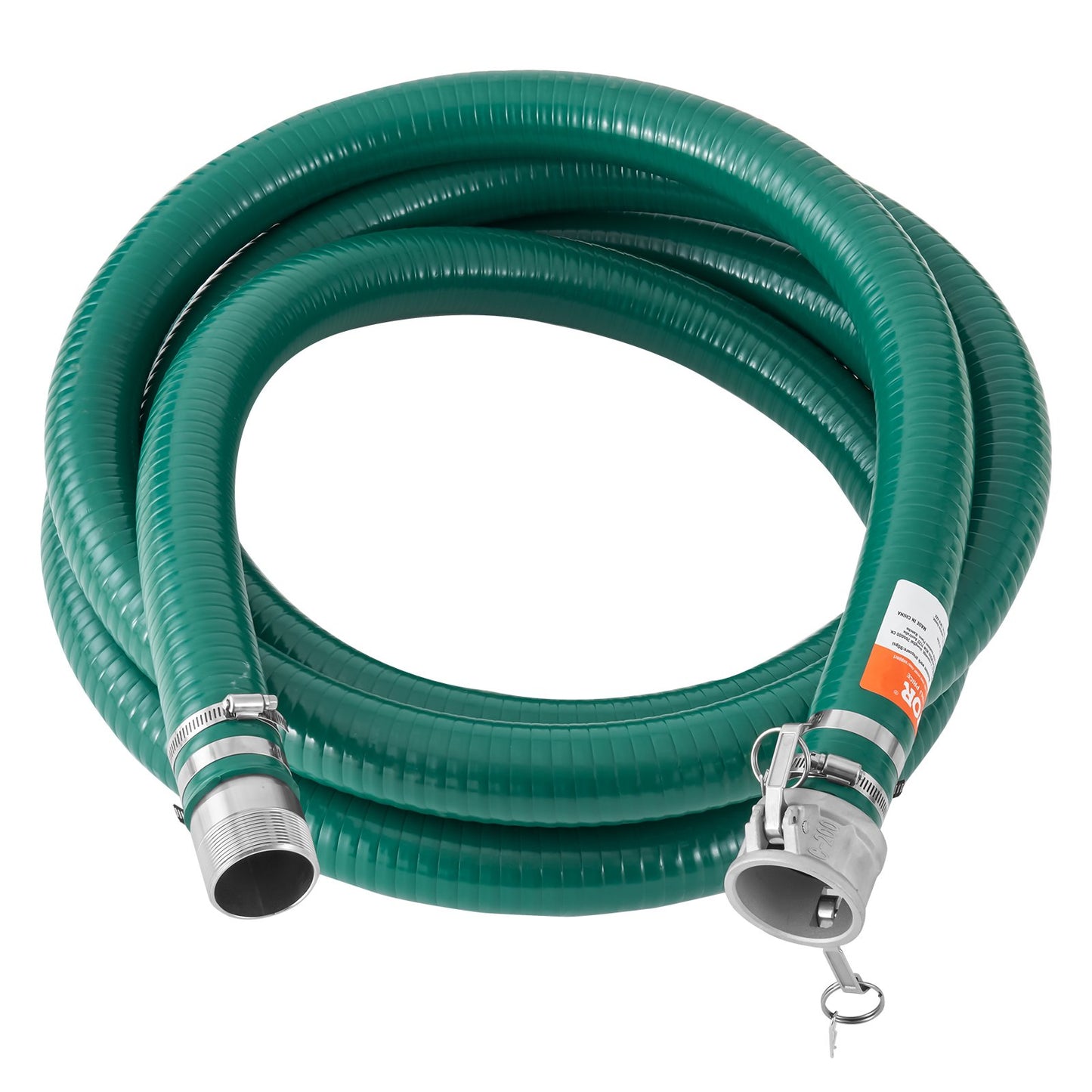 Green Suction Hose 2 Inch x 20 Feet with Fittings for Water and Liquid Transfer