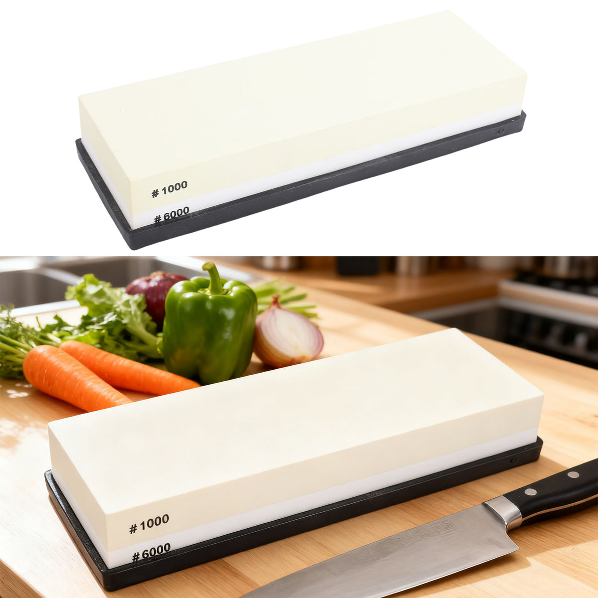 Dual Sided Sharpening Stone 6000 Grit Wet Stone with Anti Slip Base for Kitchen & Woodworking