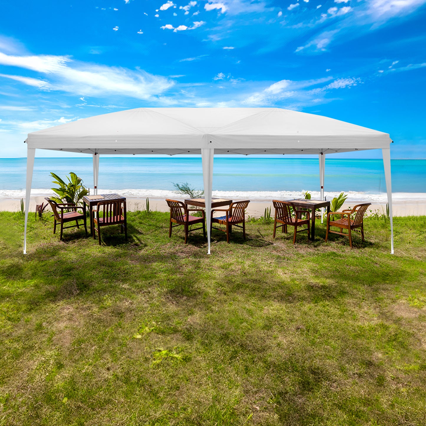 20x10ft White Waterproof Folding Tent with 2 Windows