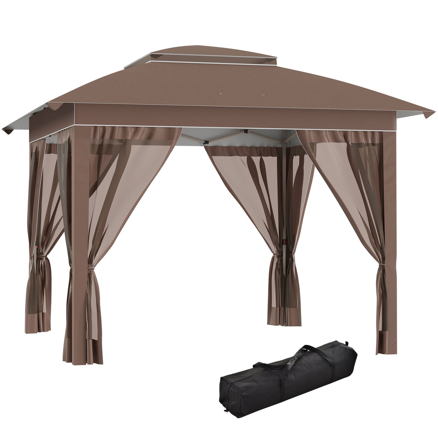 12x12 Pop Up Canopy Tent with Netting - Adjustable Height, Khaki