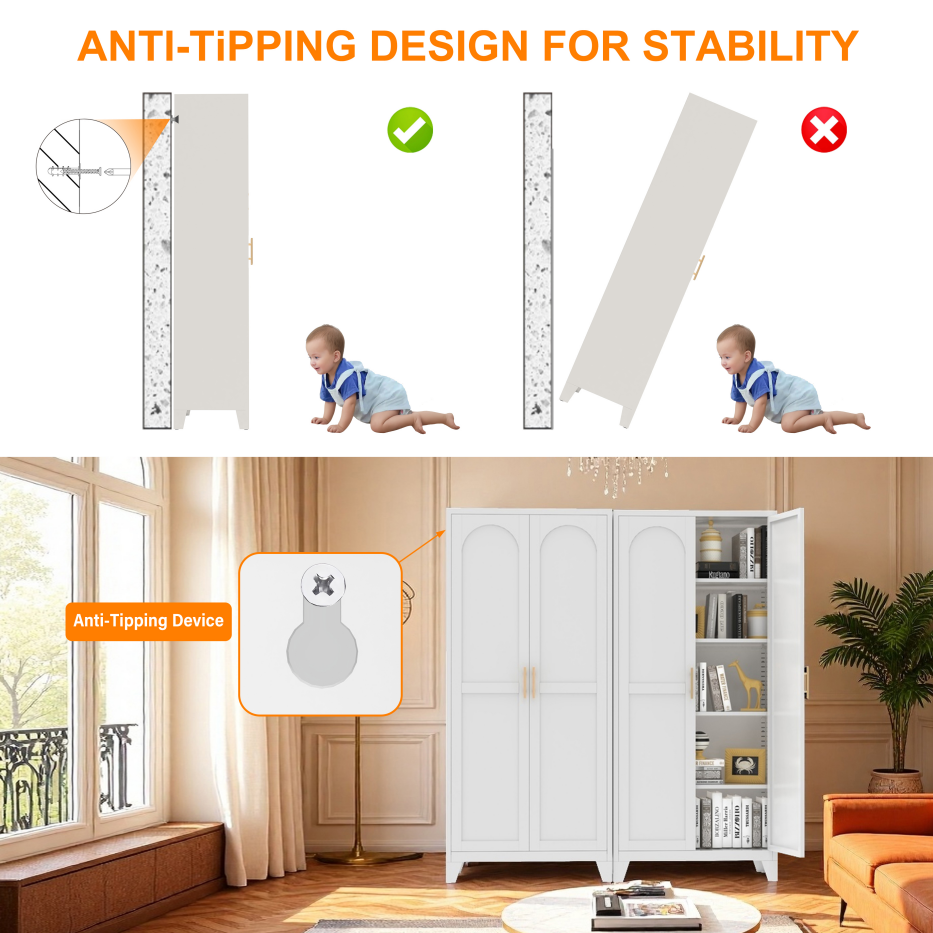 71'' Metal Storage Cabinet with Adjustable Shelves - White
