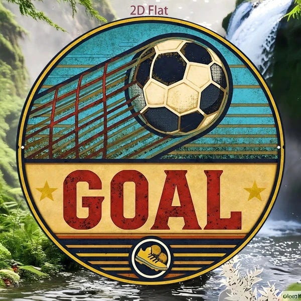 Retro Soccer Goal Aluminum Sign - 20cm Round Metal Plate
