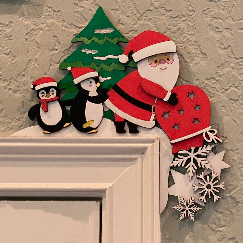 Christmas Door Frame Decoration Set - Holiday Seasonal Wall Decor with Wooden Figures