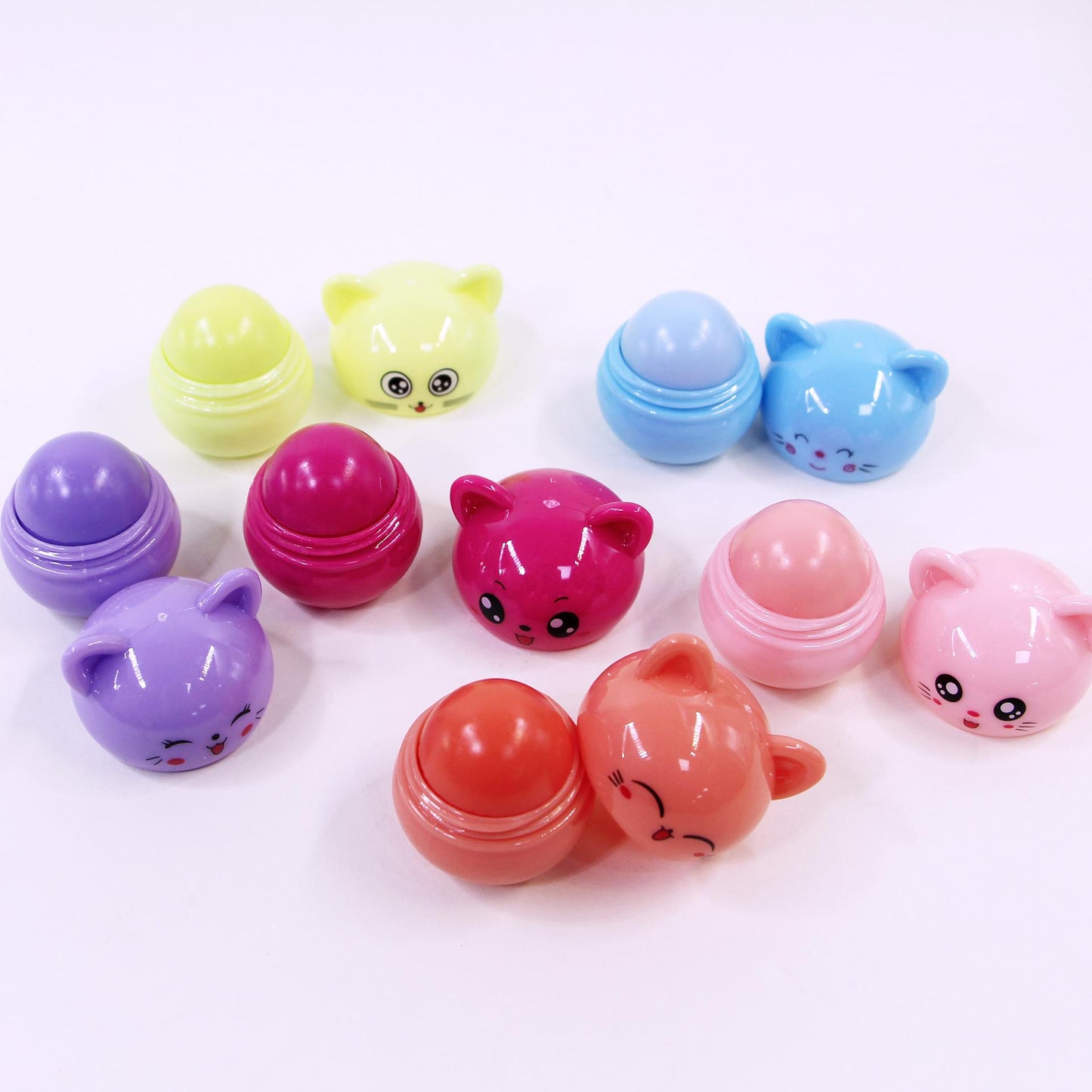 Colorful Kitten Lip Balm Set - 12-Piece Travel Size Moisturizing Lip Care