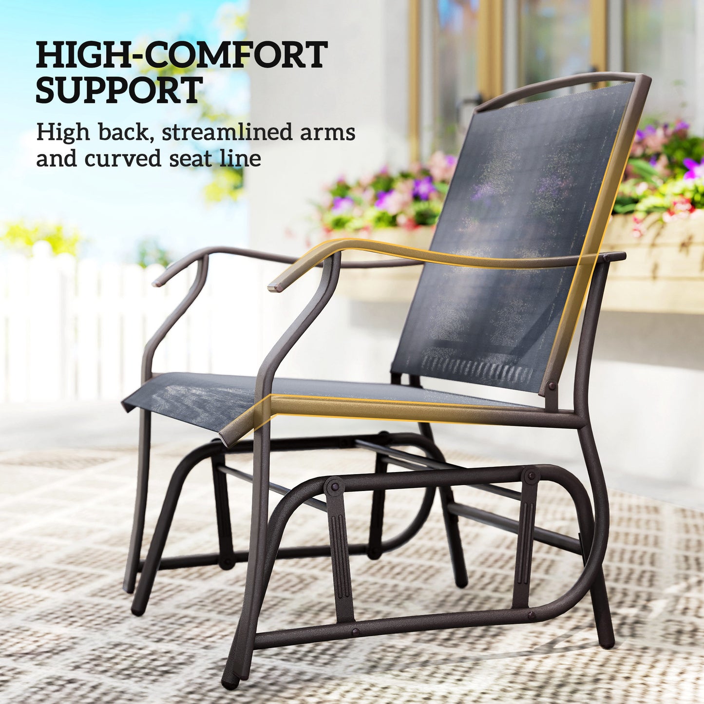 3-Piece Outdoor Glider Chair Set with Glass Coffee Table - Gray