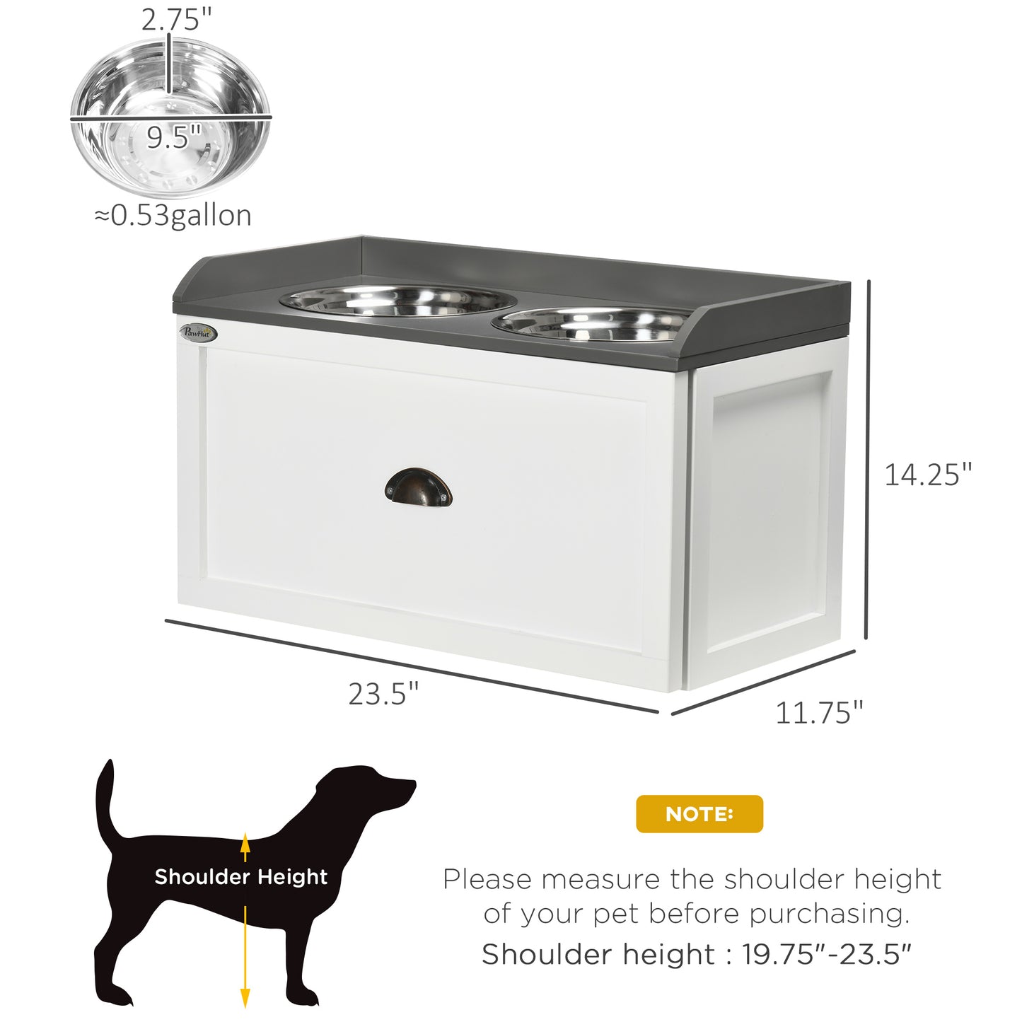 Elevated Dog Food Station with Storage and Stainless Steel Bowls - Large Dogs White